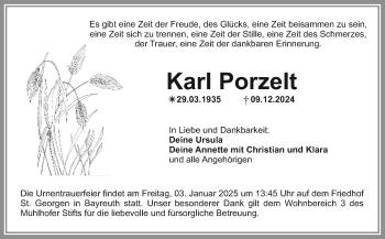 Anzeige von Karl Porzelt von Nordbayerischer Kurier