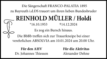 Anzeige von Reinhold Müller von Nordbayerischer Kurier