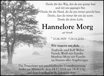 Anzeige von Hannelore Morg von Nordbayerischer Kurier