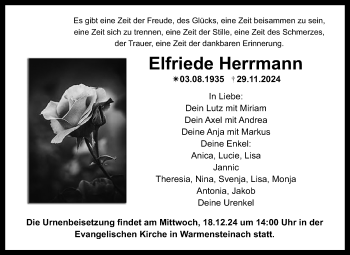 Anzeige von Elfriede Herrmann von Nordbayerischer Kurier