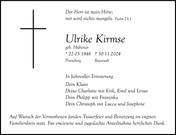 Anzeige von Ulrike Kirmse von Nordbayerischer Kurier