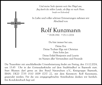 Anzeige von Rolf Kunzmann von Nordbayerischer Kurier