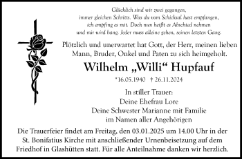 Anzeige von Wilhelm Hupfauf von Nordbayerischer Kurier