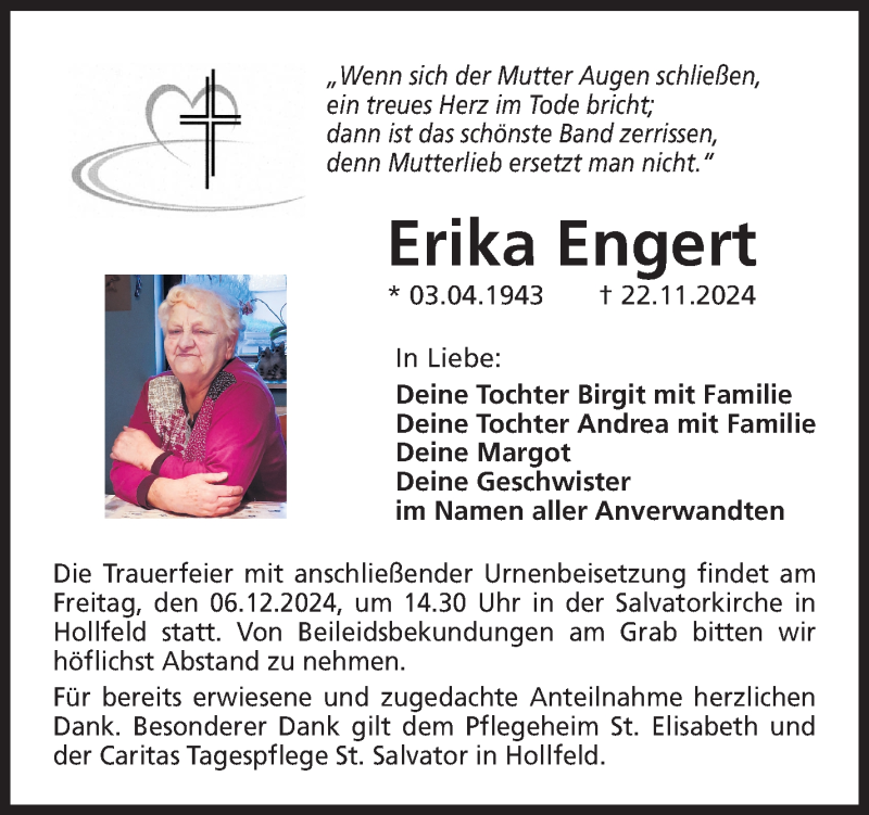  Traueranzeige für Erika Engert vom 04.12.2024 aus Nordbayerischer Kurier