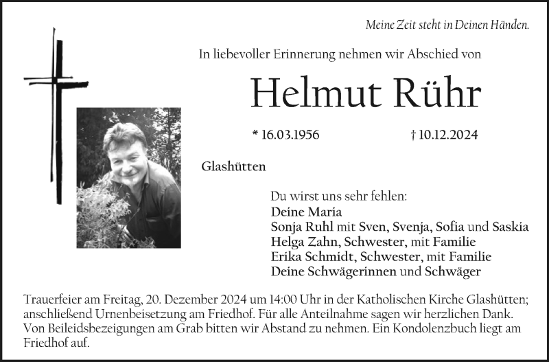  Traueranzeige für Helmut Rühr vom 17.12.2024 aus Nordbayerischer Kurier