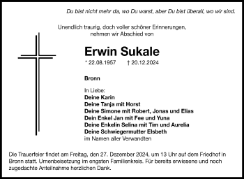 Anzeige von Erwin Sukale von Nordbayerischer Kurier