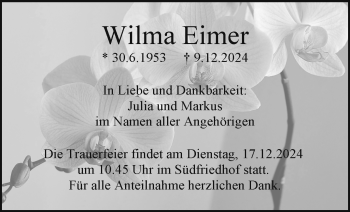 Anzeige von Wilma Eimer von Nordbayerischer Kurier