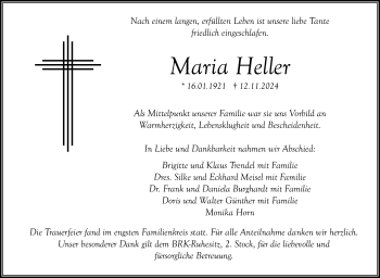 Anzeige von Maria Heller von Nordbayerischer Kurier