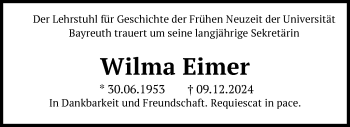 Anzeige von Wilma Eimer von Nordbayerischer Kurier
