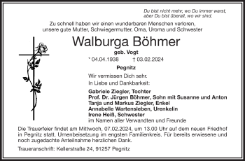 Anzeige von Walburga Böhmer von Nordbayerischer Kurier