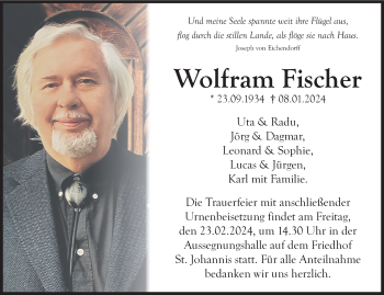 Anzeige von Wolfram Fischer von Nordbayerischer Kurier