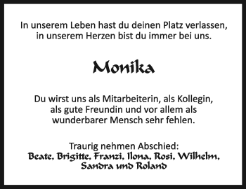 Anzeige von Monika Scherm von Nordbayerischer Kurier