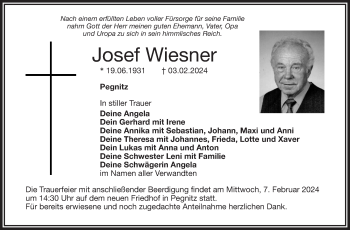 Anzeige von Josef Wiesner von Nordbayerischer Kurier