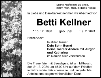 Anzeige von Betti Kellner von Nordbayerischer Kurier