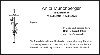 Anzeige von Anita Münchberger von Nordbayerischer Kurier