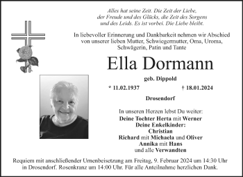 Anzeige von Ella Dormann von Nordbayerischer Kurier