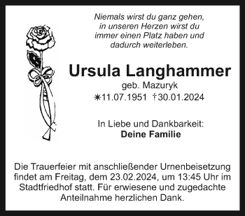 Anzeige von Ursula Langhammer von Nordbayerischer Kurier