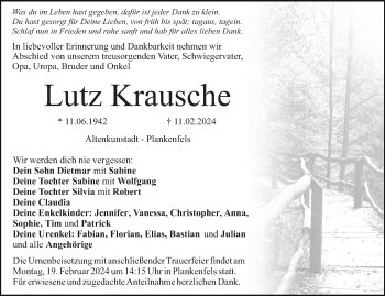 Anzeige von Lutz Krausche von Nordbayerischer Kurier