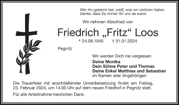 Anzeige von Friedrich Loos von Nordbayerischer Kurier