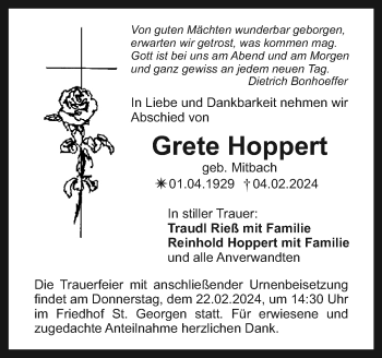 Anzeige von Grete Hoppert von Nordbayerischer Kurier