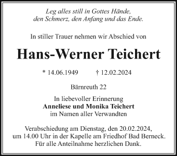 Anzeige von Hans-Wernr Teichert von Nordbayerischer Kurier