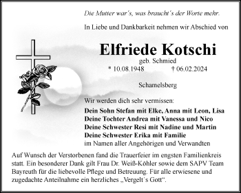 Anzeige von Elfriede Kotschi von Nordbayerischer Kurier
