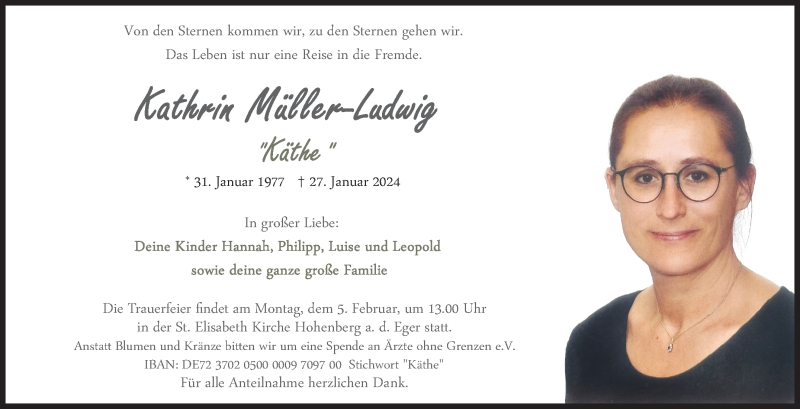  Traueranzeige für Kathrin Müller-Ludwig vom 03.02.2024 aus Nordbayerischer Kurier