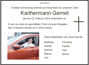 Anzeige von Karlhermann Gernet von Nordbayerischer Kurier