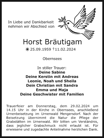 Anzeige von Horst Bräutigam von Nordbayerischer Kurier