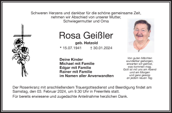 Anzeige von Rosa Geißler von Nordbayerischer Kurier