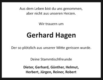 Anzeige von Gerhard Hagen von Nordbayerischer Kurier