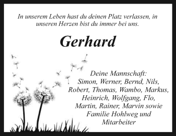 Anzeige von Gerhard Hagen von Nordbayerischer Kurier