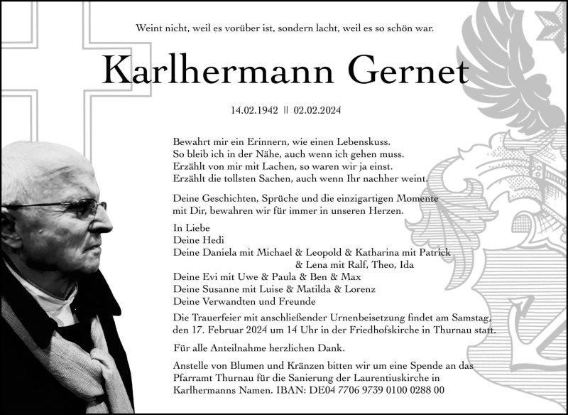  Traueranzeige für Karlhermann Gernet vom 10.02.2024 aus Nordbayerischer Kurier
