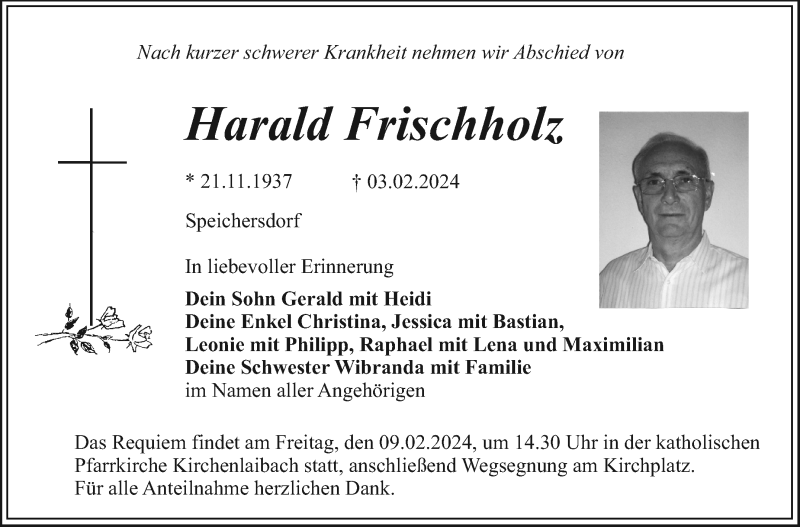 Traueranzeige für Harald Frischholz vom 07.02.2024 aus Nordbayerischer Kurier