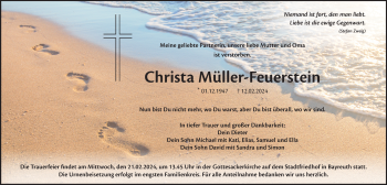 Anzeige von Christa Müller-Feuerstein von Nordbayerischer Kurier