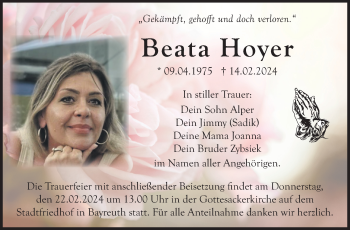 Anzeige von Beata Hoyer von Nordbayerischer Kurier