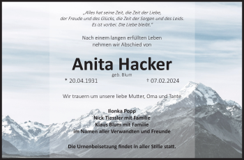 Anzeige von Anita Hacker von Nordbayerischer Kurier