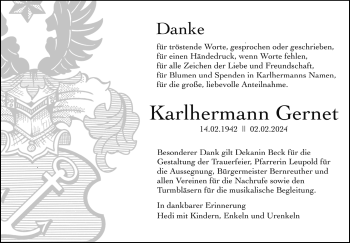 Anzeige von Karlhermann Gernet von Nordbayerischer Kurier
