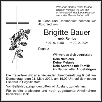 Anzeige von Brigitte Bauer von Nordbayerischer Kurier