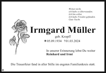 Anzeige von Irmgard Müller von Nordbayerischer Kurier