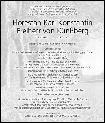 Anzeige von Florestan von Künßberg von Nordbayerischer Kurier