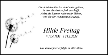 Anzeige von Hilde Freitag von Nordbayerischer Kurier