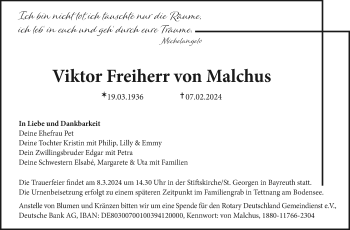 Anzeige von Viktor Freiherr von Malchus von Nordbayerischer Kurier