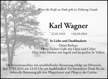 Anzeige von Karl Wagner von Nordbayerischer Kurier