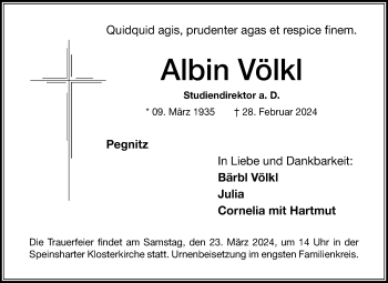 Anzeige von Albin Völkl von Nordbayerischer Kurier