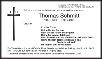 Anzeige von Thomas Schmitt von Nordbayerischer Kurier