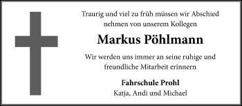 Anzeige von Markus Pöhlmann von Nordbayerischer Kurier