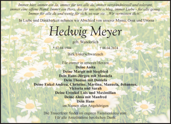 Anzeige von Hedwig Meyer von Nordbayerischer Kurier