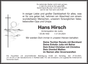 Anzeige von Hans Hirsch von Nordbayerischer Kurier