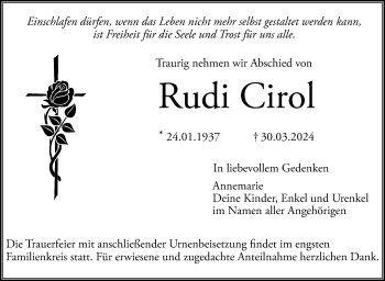 Anzeige von Rudi Cirol von Nordbayerischer Kurier